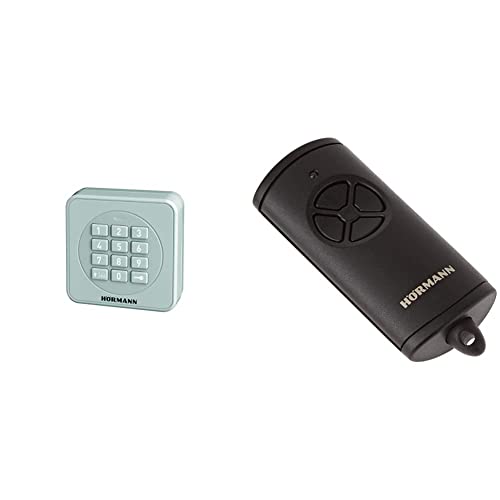 Hörmann Funk-Codetaster FCT3-1 BS (868 MHz, zur Steuerung von bis zu 3 Torantrieben, Tastatur beleuchtet, Farbe RAL 7040) 4511856, grau & Handsender HSE4 mit 4 Tastenfunktionen, schwarz 4511736 von Hörmann