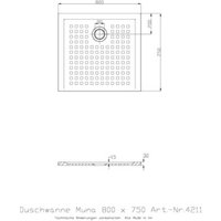 Hoesch Mineralguss-Duschwanne MUNA mit Antirutsch 800 x 750 x 30 mm weiß von Hoesch