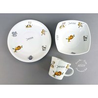 Baby Kindergeschirr 3-Teilig Zoo Tiere Tasse 0, 22 L Oder 0, 28 Mit Müslischale Frühstücksteller Set Becher Breischale Geschenk Wimmelbilder von HoeschPorzellan