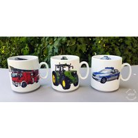 Becher 0, 28 L Feuerwehr Traktor Grün Polizei Wunschname Kindergeschirr Frühstücksservice Geschenk Taufe Baby Geburt Personalisiert von HoeschPorzellan