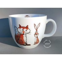 Becher 1 Liter | 1000 Milliliter Porzellan Eule Fuchs Hase Igel Geschenk Bester Freund Freundin Kinder Osternest Kaffee Tee Waldtiere 0, 4L von HoeschPorzellan