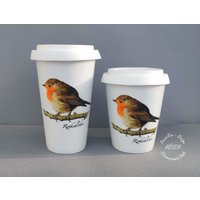 Becher Kaffeebecher Teebecher To Go Mit Deckel 400 Ml 300 Geschenk Personalisiert Rotkehlchen Wunschname von HoeschPorzellan