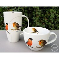 Becher Xxl 0, 6L Und 0, 4L Wunschname Blaumeise Dompfaff Rotkehlchen Kohlmeise Kaffeetasse Teebecher Porzellan Geschenk Personalisiert von HoeschPorzellan