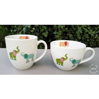 Becher Xxl 1 Liter 0, 4 L Porzellan Elefant Patchwork Wunschname Geschenk Beste Freundin Muttertag Oma Frühstücksservice Kaffee Tee von HoeschPorzellan