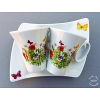 Blumen Espresso Tassen 2Er Set Mit Unterteller 4-Teilig Mohnwiese Becher Geschenk Geburtstag Hochzeit Mama Oma Beste Freundin von HoeschPorzellan