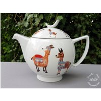 Bunte Teekanne 1, 30 L Lama Porzellan Frühstücksservice Geschenk Personalisiert Beste Freundin Hochzeit Geburtstag von HoeschPorzellan