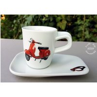 Espresso Tasse Roller | 2.wahl Rot Set Mit Unterteller Becher Geschenk Vater Geburtstag Hochzeit Porzellan von HoeschPorzellan