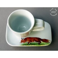 Espresso Tasse Set | 2.wahl Mit Unterteller Becher Geschenk Jäger Waldtiere Geburtstag Hochzeit Porzellan Fuchs von HoeschPorzellan