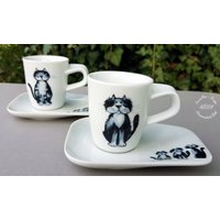 Espresso Tasse Set | 2.wahl Mit Unterteller Becher Geschenk Kinder Geburtstag Hochzeit Porzellan Katzen von HoeschPorzellan
