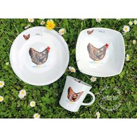 Frühstücksgeschirr 3-Teilig Hühner Hahn Tiere Xxl Tasse 0, 2 L 0, 4 Kindergeschirr Beste Freundin Porzellan Geschenk Personalisiert von HoeschPorzellan