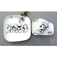 Frühstücksgeschirr 3-Teilig Kühe | 2.wahl Kuh Weihnachten 2025 Personalisiert Weihnachtsgeschenk Beste Freundin Porzellan von HoeschPorzellan