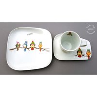 Frühstücksgeschirr 3-Teilig Lustige Vögel | 2.wahl Suppenteller Speiseteller Weihnachten Personalisiert Weihnachtsgeschenk Beste Freundin von HoeschPorzellan