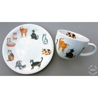 Frühstücksservice 2-Teilig 0, 4 L Becher Porzellan Personalisiert Katzen Aquarell Wunschname Baby Kinder Xxl Teller Personaliert von HoeschPorzellan