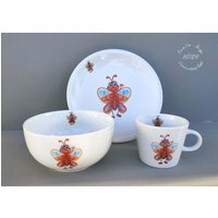 Kindergeschirr 3-Teilig Oder 2-Teilig Porzellan Becher 0, 2L Schmetterling Frühstücksservice Müsli Baby Geburt Taufe Geschenk Personalisiert von HoeschPorzellan