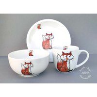 Kindergeschirr 3-Teilig Porzellan Fuchs Frühstücksservice Set Becher Müsli Baby Geburt Geburtstag Wunschname Personalisiert von HoeschPorzellan