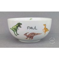 Müslischale Dino Dinosaurier Wunschname Porzellan Frühstücksservice Baby Geburt Geburtstag Personalisiertes Geschenk Tiere von HoeschPorzellan