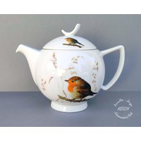 Teekanne 1, 30 L Rotkehlchen Beste Freundin Wunschname Porzellan Geschenk Ostern Frühstücksservice Geburtstag Stövchen von HoeschPorzellan