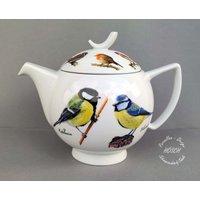 Teekanne 1, 30 L Rotkehlchen Blaumeise Kohlmeise Dompfaff Stieglitz Feldsperling Singvögel Mama Porzellan Geschenk Muttertag von HoeschPorzellan