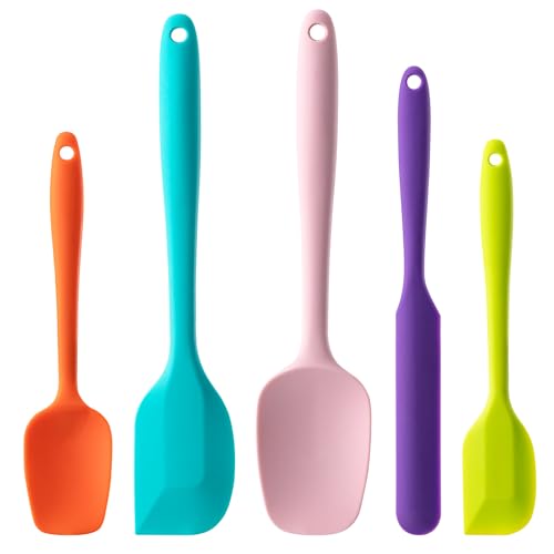 Silicone Spatula Set, 5 Piece Food Grade Rubber Spatulas for Baking, Cooking, and Mixing High Heat Resistant Non Stick Dishwasher Safe BPA-Free (Multicolor) von Hoewina