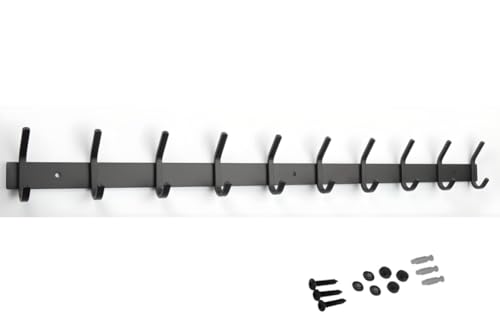 Garderobenständer Schwarz 10 x 2 Haken | 75cm | Wandgarderobe | Wandgarderobe | Hängendes Design | Handtuchhalter | Matte | inklusive Befestigungsmaterial von Hoexs