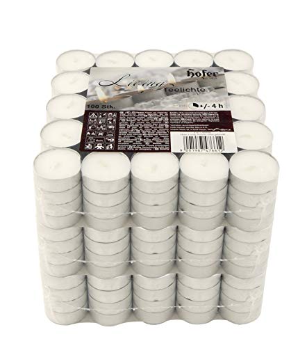 Hofer Kerzen Teelichter tealight ohne duft, 300 Stück Set, in Metallhülsen, bis zu 4h Brenndauer, Durchmesser 38 mm, weiß (300-er Karton) von Hofer