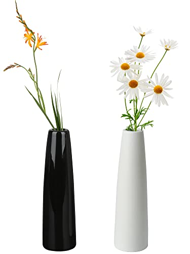 HofferRuffer Keramik Blumen Vase, Mini Schwarz und Weiß 2 Set,Langlebiges, Pflegeleichtes Design für Stilvolle Blumendekoration,Vasen für Wohnzimmer Tisch Büro Deko, Elegante Innendekoration,Geschenk von HofferRuffer