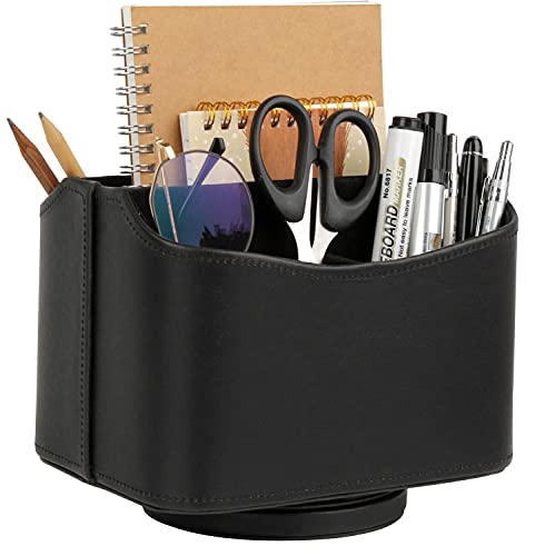 HofferRuffer Drehbarer Fernbedienungshalter, 360 Grad drehbarer Fernbedienungs-Organizer, Desktop-Organizer, Caddy Halter, PU Kunstleder (klassisch schwarz) von HofferRuffer