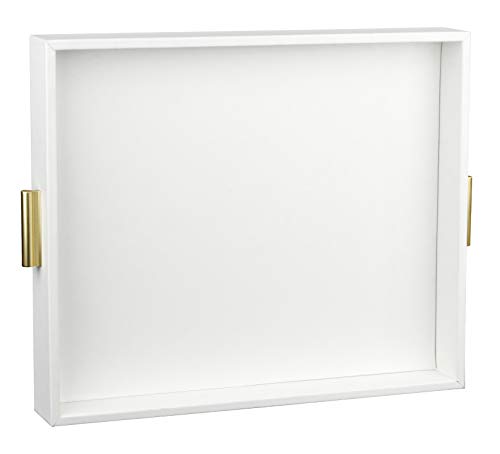 HofferRuffer Extra großes Serviertablett mit Griffen, elegantes Kunstleder-Aufbewahrungstablett für Couchtisch, Ottomane, Konsolentisch (weißes Tablett + goldener Griff) von HofferRuffer