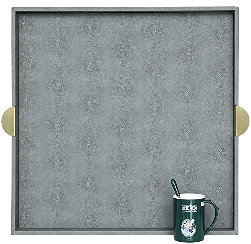 HofferRuffer Extra großes quadratisches Serviertablett, elegantes Kunstleder-Ottoman-Tablett mit goldfarbenen Griffen, zum Servieren von Tee, Kaffee oder Frühstück im Bett, 60 x 60 cm (großes Quadrat) von HofferRuffer