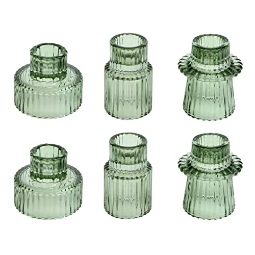 HofferRuffer Grüner Kerzenhalter 6er Set Glas-Kerzenhalter für Spitzkerzen, Stumpenkerzen und Teelichtkerzen von HofferRuffer