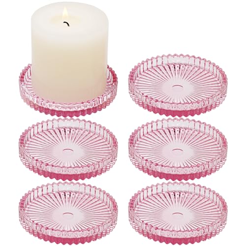 HofferRuffer Kerzenteller Kerzenständer Glas 6er Set,10cm rund Kerzenhalter,Kerzenleuchter für Stumpenkerzen,Teelichter,Rosa von HofferRuffer