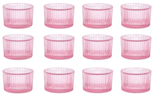 HofferRuffer Teelichthalter, 12 Stück, Glas-Teelichthalter für Abendessen, Hochzeit, Party, Weihnachten, Wohnzimmer, Geschenke, Rosa von HofferRuffer