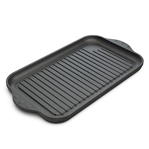 Hoffmann Aluguss Grillplatte Induktion 37x23 cm Innenmaß I Beschichtete Bratplatte Induktionskochfeld I Gasgrill Grillaufsatz Grill I Herd Plancha antihaft I Induktionsfähige Grillpfanne Steakpfanne von Hoffmann