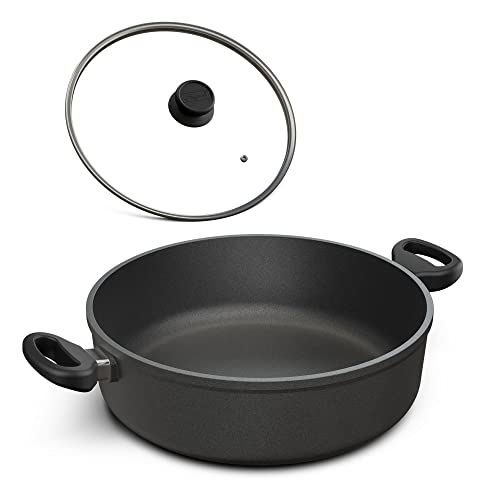 Hoffmann Schmorpfanne 32 cm hoher Rand Induktion I Made in Germany I Schmortopf Induktionsgeeignet Antihaft Beschichtet I Bräter Schmorkasserolle Kasserolle I Tiefe Aluguß Pfanne backofengeeignet von Hoffmann