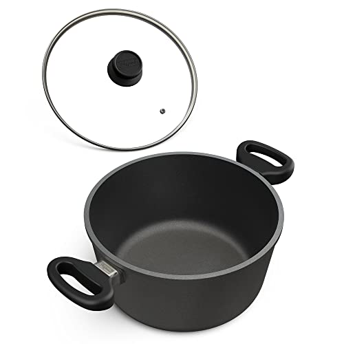 Hoffmann Kochtopf mit Glasdeckel Ø 24 cm, 4 Liter I Fleischtopf Antihaft beschichtet I Bratentopf Induktion I Induktionsherd I Deckel I Aluguss Suppentopf Induktionsgeeignet von Hoffmann