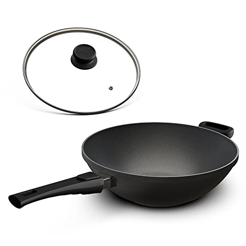 Hoffmann Wokpfanne groß für Induktion 32 cm I Made in Germany I Backofengeeignet bis 240 Grad I Wok Pfanne I 100% Verzugsfreier Boden I Induktionsherd I Abnehmbarer Griff von Hoffmann