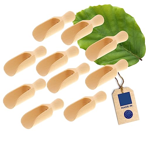 10x HOFMEISTER® Dosier-Schaufel aus Holz, 10,5 cm, Mess-Löffel für Gewürze, Tee, Kaffee & Getreide, sicheres Dosieren, Abwiegen, Befüllen in Vorratsbehältern, Teedosen & Einmachgläsern von Hofmeister Holzwaren