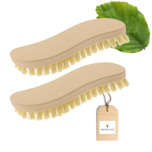 2X HOFMEISTER® Holz-Scheuerbürste, 21 cm, für Starke Verschmutzungen, stabile Fibre-Natur-Borste, verträgt Hitze & Reinigungsmittel, Waschbürste für Haushalt, Auto & Boot, S-Form von Hofmeister Holzwaren