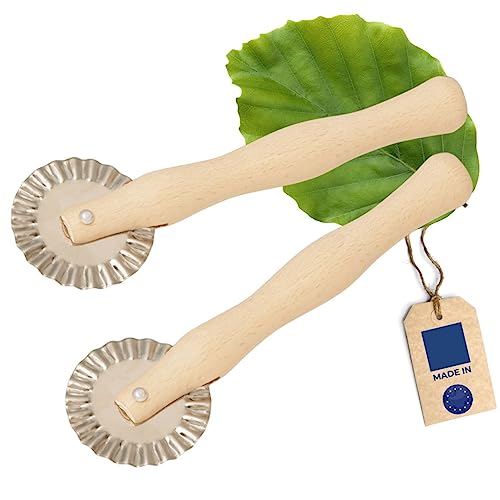 2X HOFMEISTER® Teigrad, 100% Plastikfrei, Naturprodukt, gewelltes Schneidrad, 17 cm, nachhaltig backen & Kochen, schneidet Teig ohne Kraftaufwand, Stabiler Ravioli-Maker von Hofmeister Holzwaren