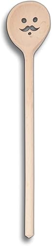 2x HOFMEISTER® Kochutensilien Löffel oder Pfannenwender mit Motiv aus Holz (Runder Kochlöffel/Gesicht mit Schnurrbart) von Hofmeister Holzwaren