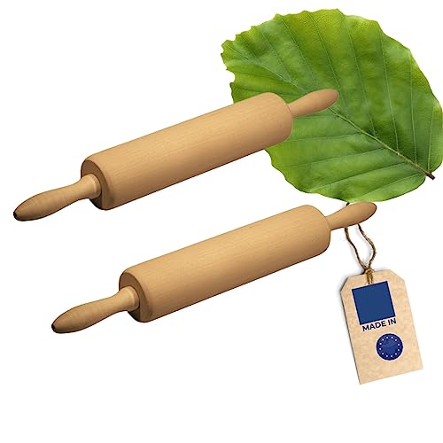 2x HOFMEISTER® Profi-Teigrolle mit Metallachse, 40 cm, plastikfrei Kochen & backen, Robustes Nudelholz, Teig schnell & gleichmäßig ausrollen, für jedes Backblech geeignet von Hofmeister Holzwaren