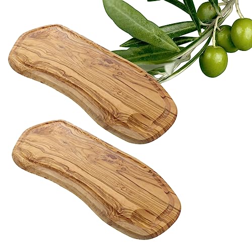 2x HOFMEISTER® Schneidebrett Saftrille Olivenholz - praktisches Set aus zwei Brettern aus Olive mit typischer Maserung, Doppelpack, Naturschnitt, 50 cm Länge von Hofmeister Holzwaren