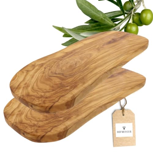 2x HOFMEISTER® Schneidebrett aus Olivenholz, 2er Set, robustes Brett aus Olive zum Schneiden, Frühstücksbrett, Servierbrett, Holzbrett, Naturform, 40 x 18,5 x 1,5 cm (2 Stück) von Hofmeister Holzwaren