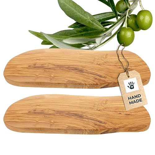 2x HOFMEISTER® Schneidebrett aus Olivenholz, 2er Set, robustes Brett aus Olive zum Schneiden, Frühstücksbrett, Servierbrett, Holzbrett, Naturform, 50 x 17-22,5 x 1,5 cm (2 Stück) von Hofmeister Holzwaren