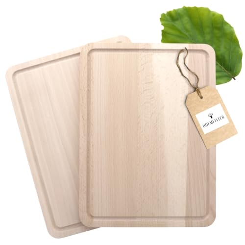 2x Schneidebrett mit Saftrille aus Holz, 30,5 cm, schont hochwertige Klingen, verrutscht nicht, antibakterielle Eigenschaft, Küchenbrett für scharfe Messer von Hofmeister Holzwaren