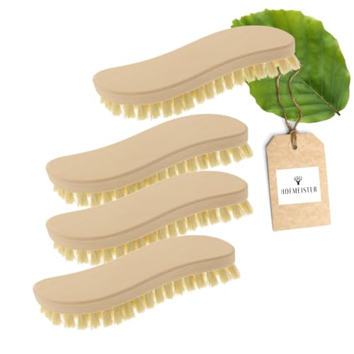 4X HOFMEISTER® Holz-Scheuerbürste, 21 cm, für Starke Verschmutzungen, stabile Fibre-Natur-Borste, verträgt Hitze & Reinigungsmittel, Waschbürste für Haushalt, Auto & Boot, S-Form von Hofmeister Holzwaren