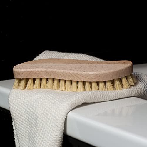 5X HOFMEISTER® Holz-Scheuerbürste, 21 cm, für Starke Verschmutzungen, stabile Fibre-Natur-Borste, verträgt Hitze & Reinigungsmittel, Waschbürste für Haushalt, Auto & Boot, S-Form von Hofmeister Holzwaren