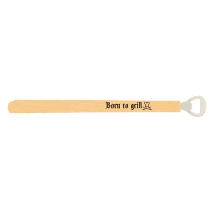 Grillzange mit Flaschenöffner und Spruch "Born to grill" aus Buche 34,5 cm von Hofmeister Holzwaren