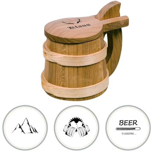 HOFMEISTER® Bierkrug aus Holz - 18 cm - personalisiert mit Lieblingsmotiv und Name - tolles Geschenk von Hofmeister Holzwaren