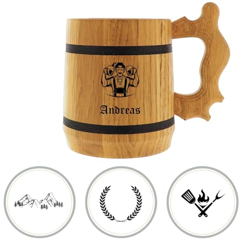 HOFMEISTER® Holz-Bierkrug mit Edelstahleinsatz - 500 ml - personalisierbar mit Name & Motiv - tolle Geschenkidee von Hofmeister Holzwaren